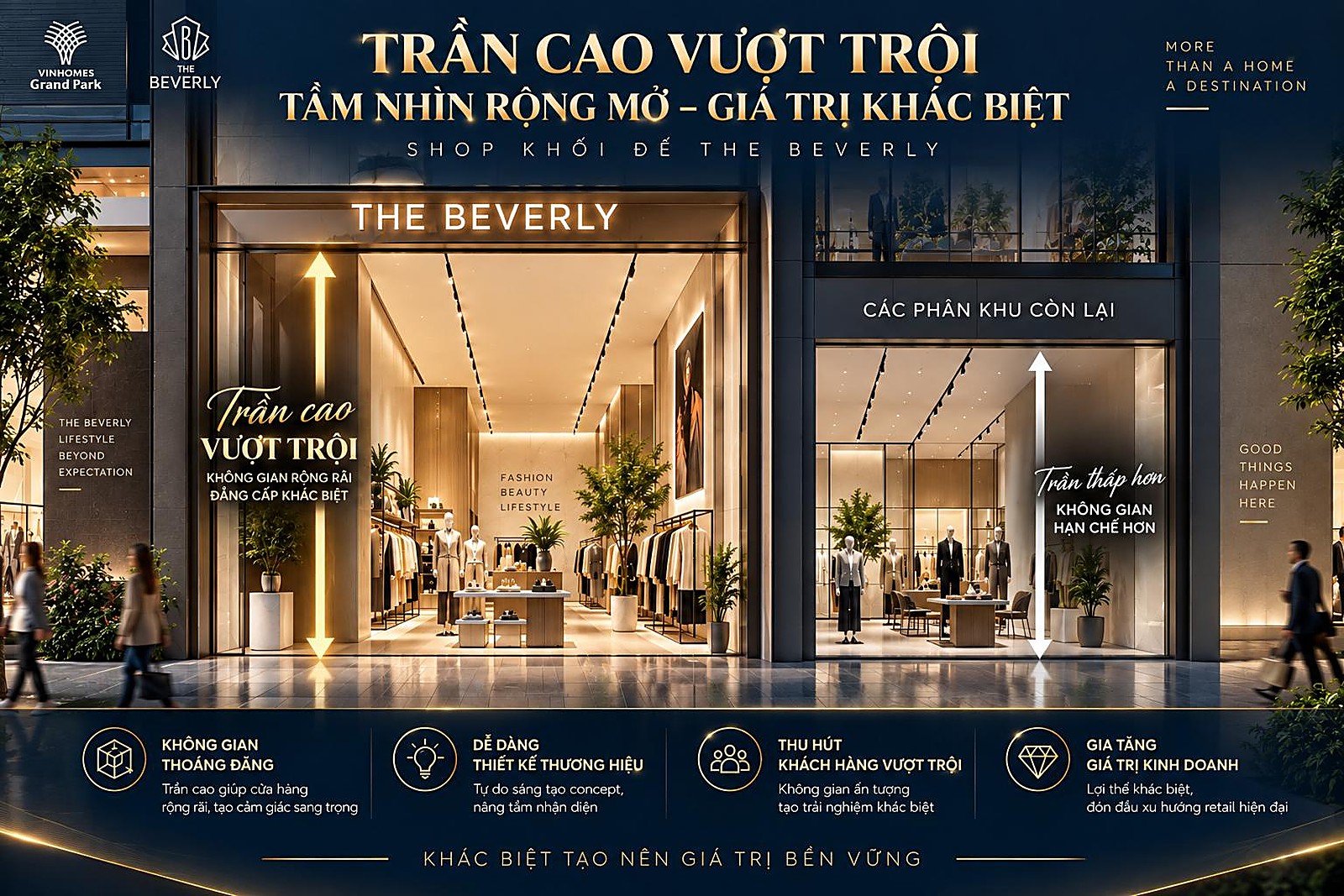Trần cao vượt trội Shop khối đế The Beverly