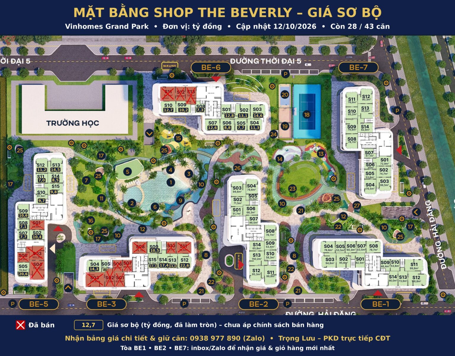 Mặt bằng Shop The Beverly - chọn vị trí shop khối đế